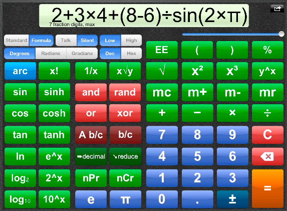 Talking scientific calculator as it appears on the iPad