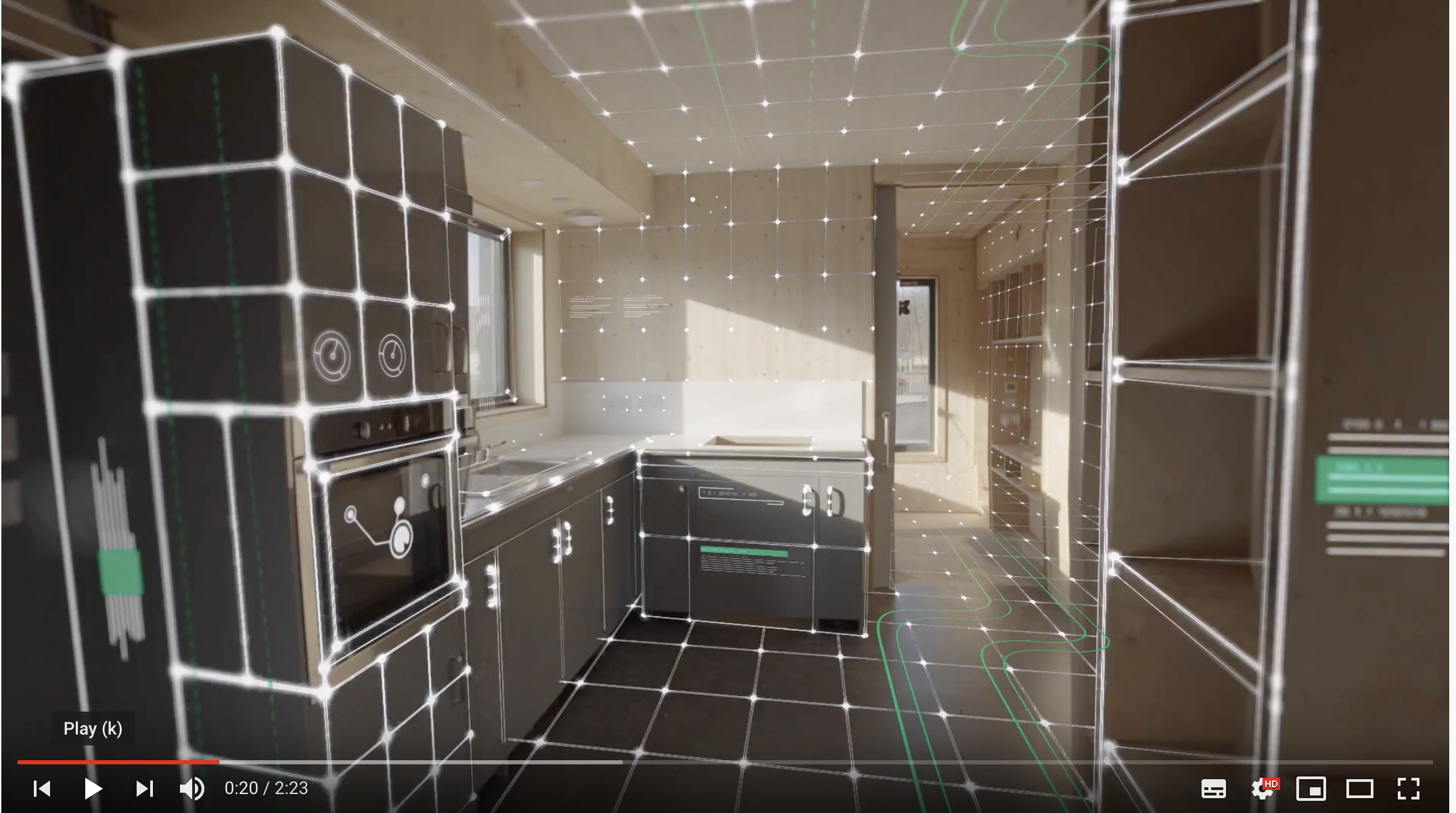 Picture of a kitchen with lines overlaid to indicate smart sensors