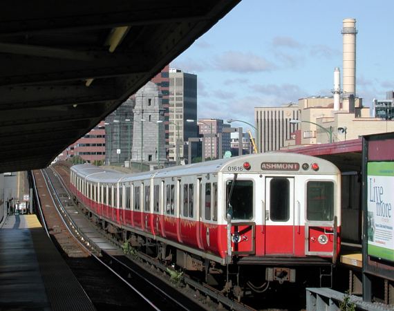 Photo of Boston Railway train pulling up to a station