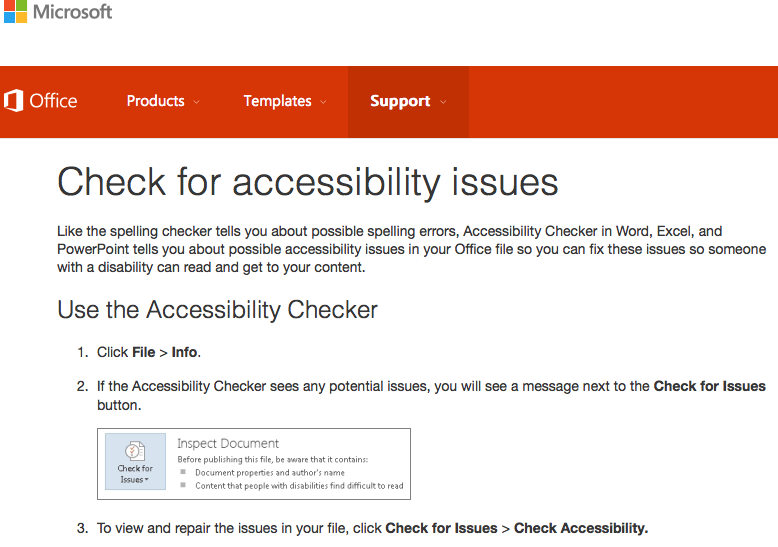 screen shot - Microsoft accessibility checker is buit into PC versions of Microsoft Office