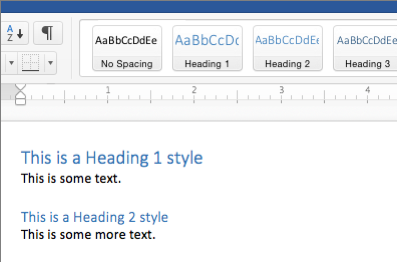 Word heading styles in the Styles Pane applied to text