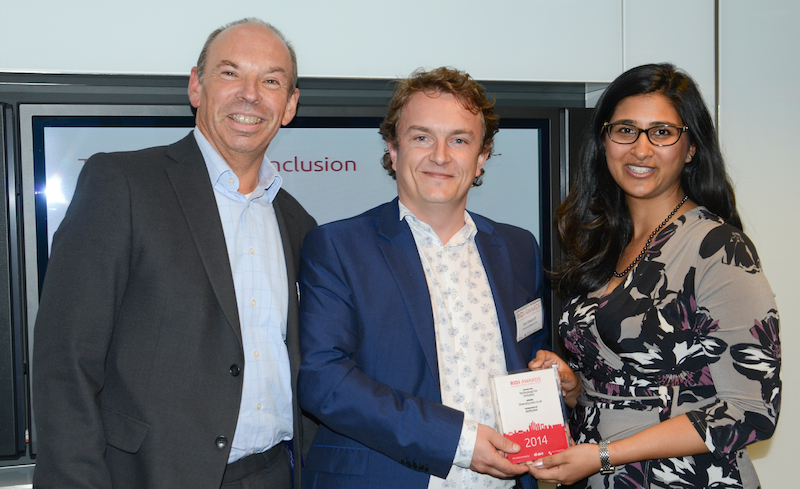 AbilityNet CEO Nigel Lewis is shown with Ben Chalcraft and Sheekha Rajani of DiversityJobs.co.uk