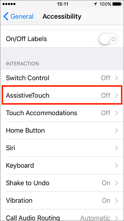 Iphone screen showing Accessibility settings in iOS
