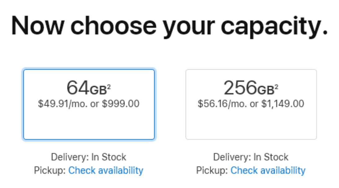 Now choose your capacity click options 64gb or 256gb