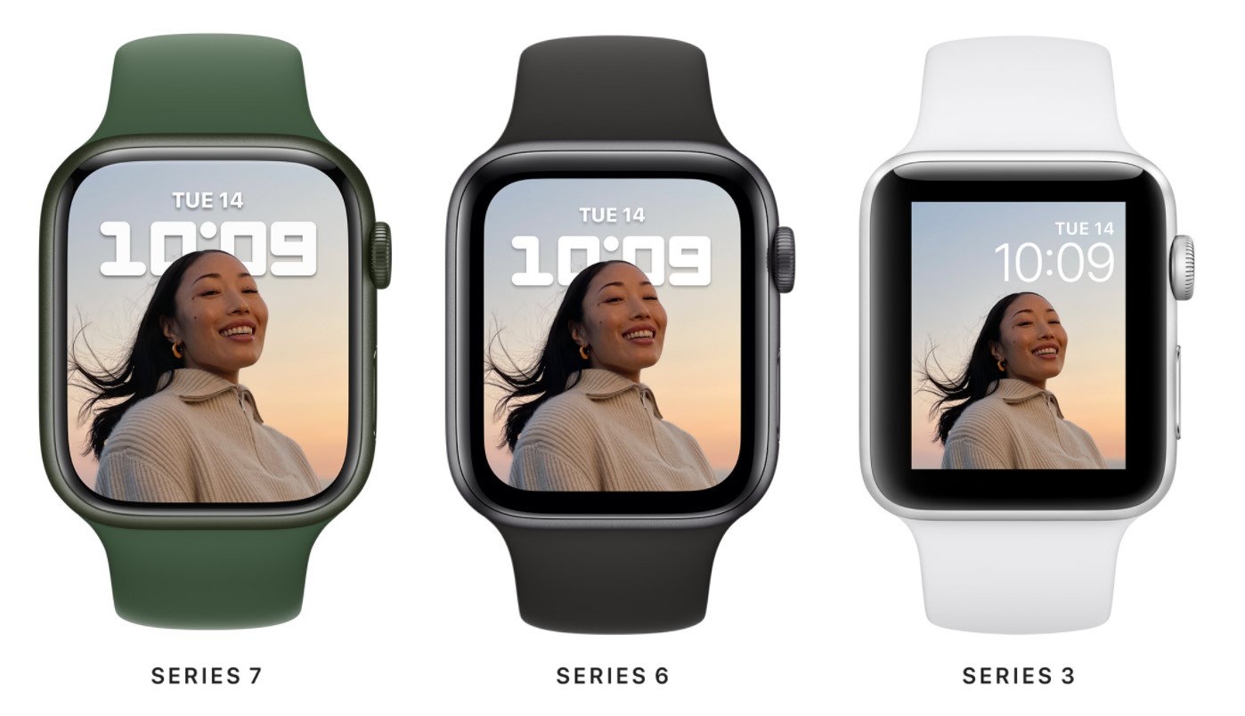 Apple Watch series 7, 6 and 3 in comparison
