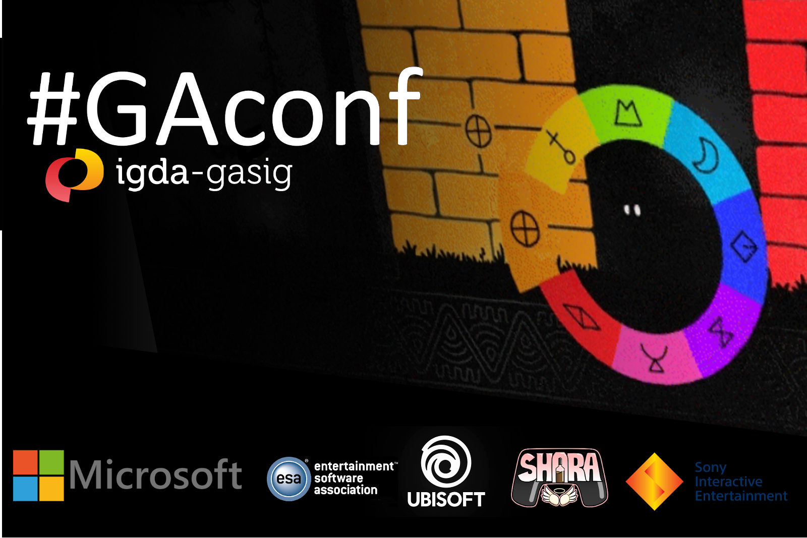 GAconf banner image with sponsors and video game background