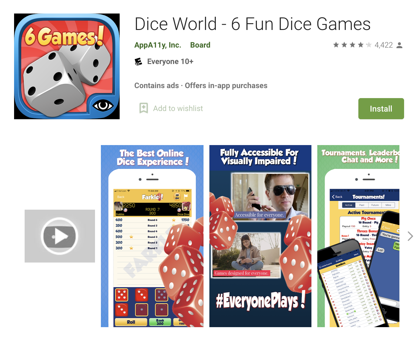 A picture of the app store page for the Game Dice World
