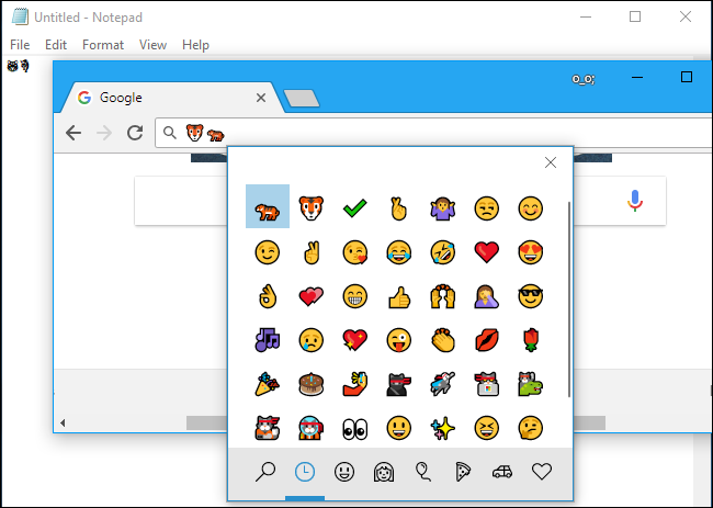 Screengrab of the emoji picker that comes up when you press Windows and +