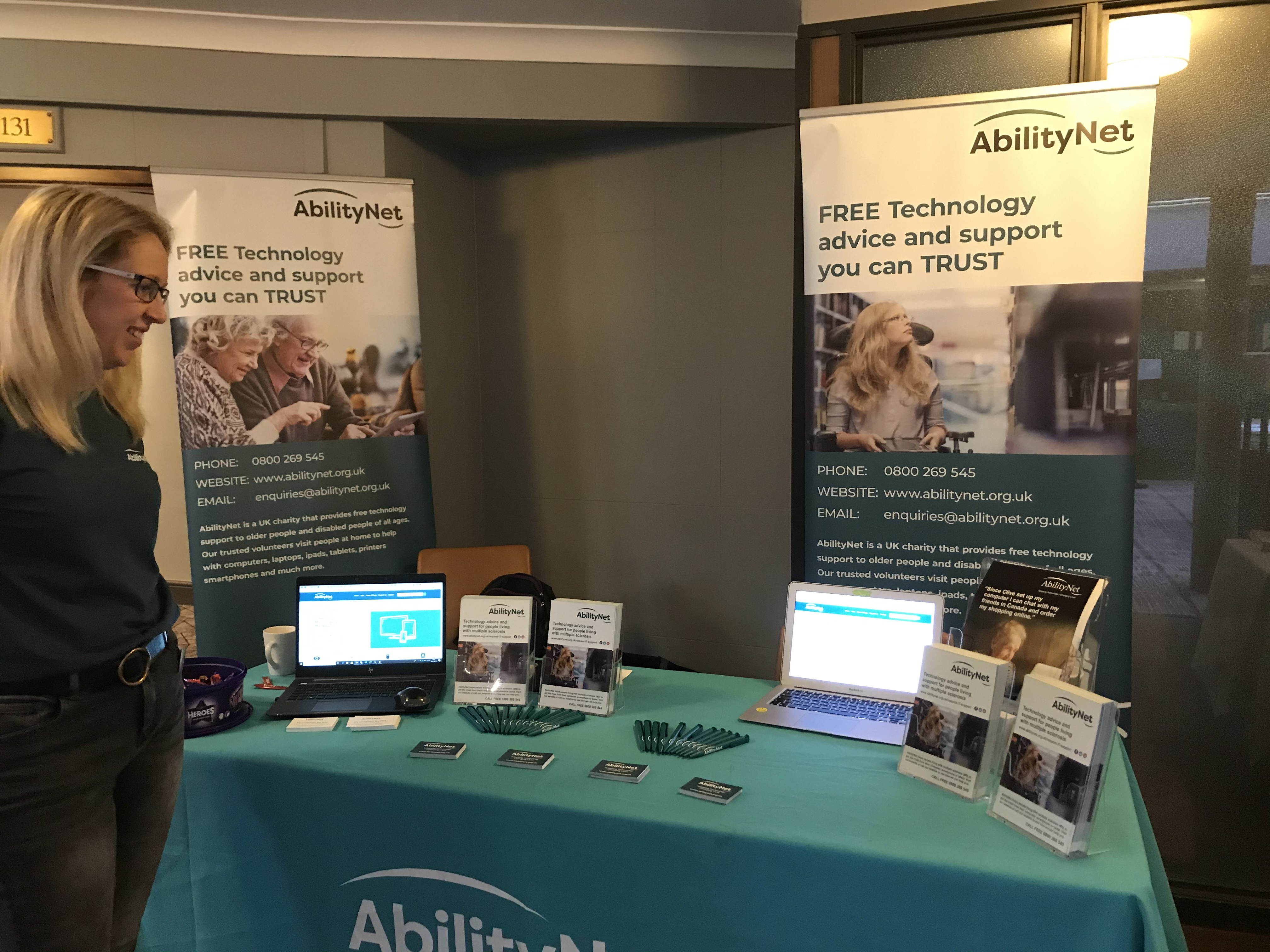 Free Services Manager Sarah Brain with the AbilityNet stand