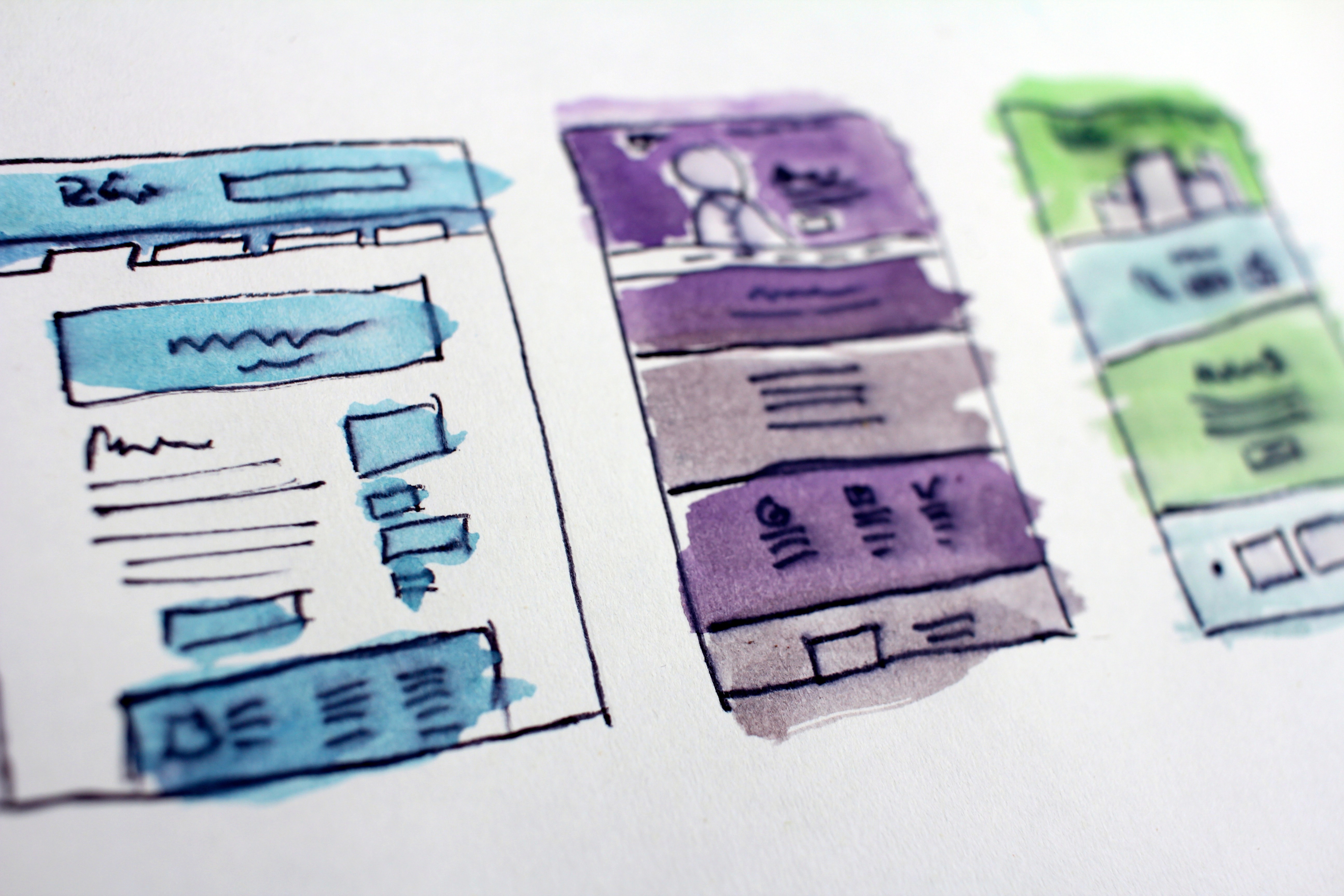 Illustration on paper of website design layout options