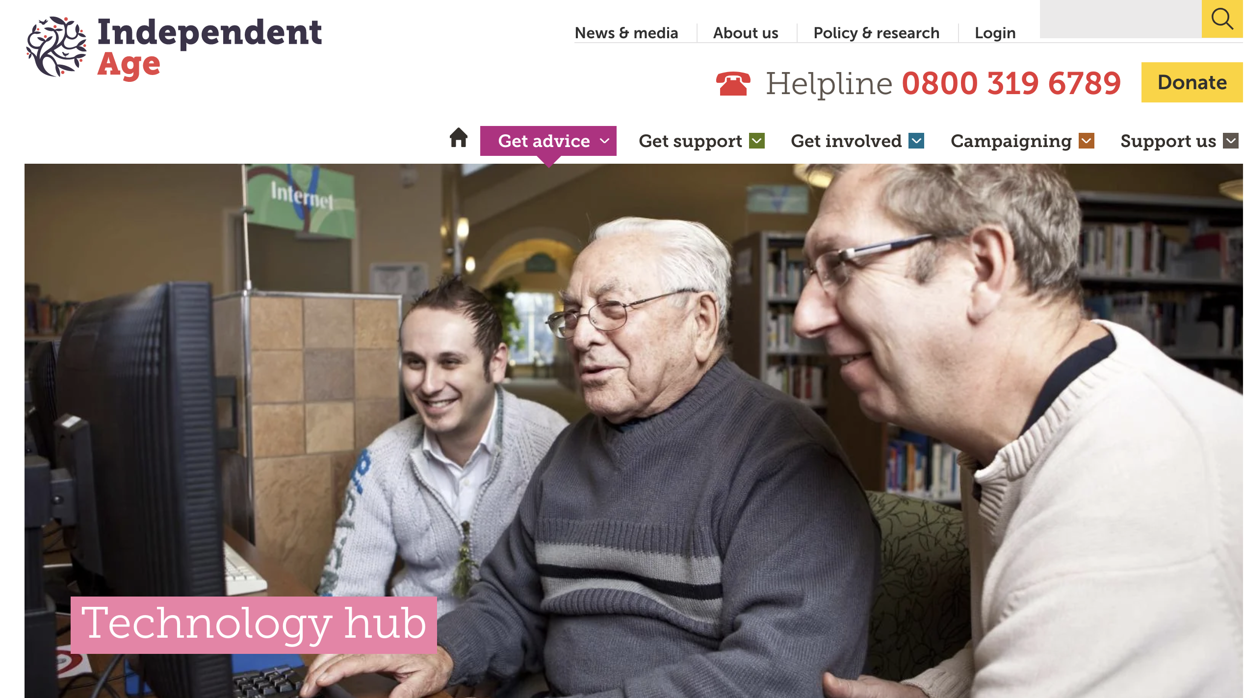 A screenshot of Independent Age's Tech Hub on its website