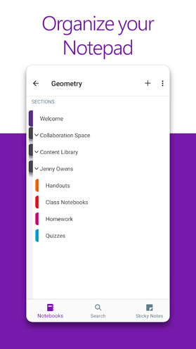 Iphone screen showing OneNote - Organize your notepad