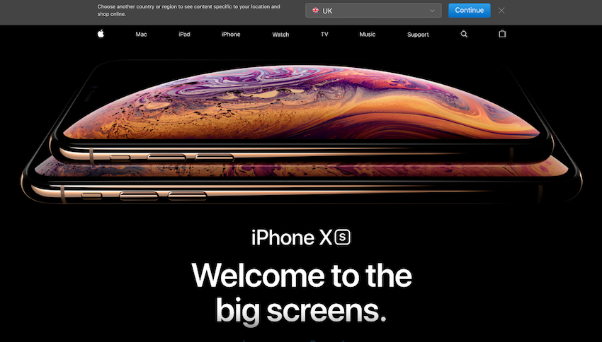 apple website screenshot with the message 'welcome to the big screens' introducing their new iPhones