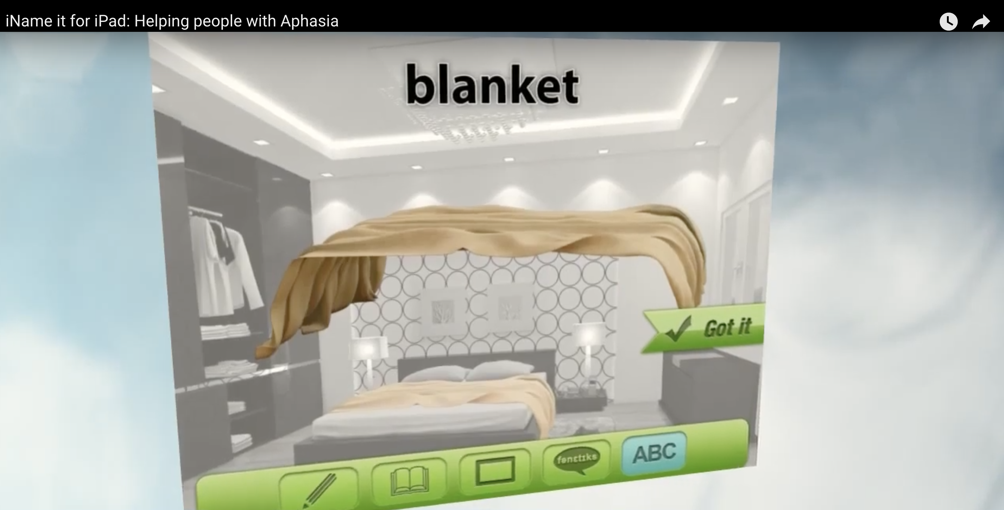 Screen shot from iName it. Has the word blanket at the top of the screen and a blanket shows on screen