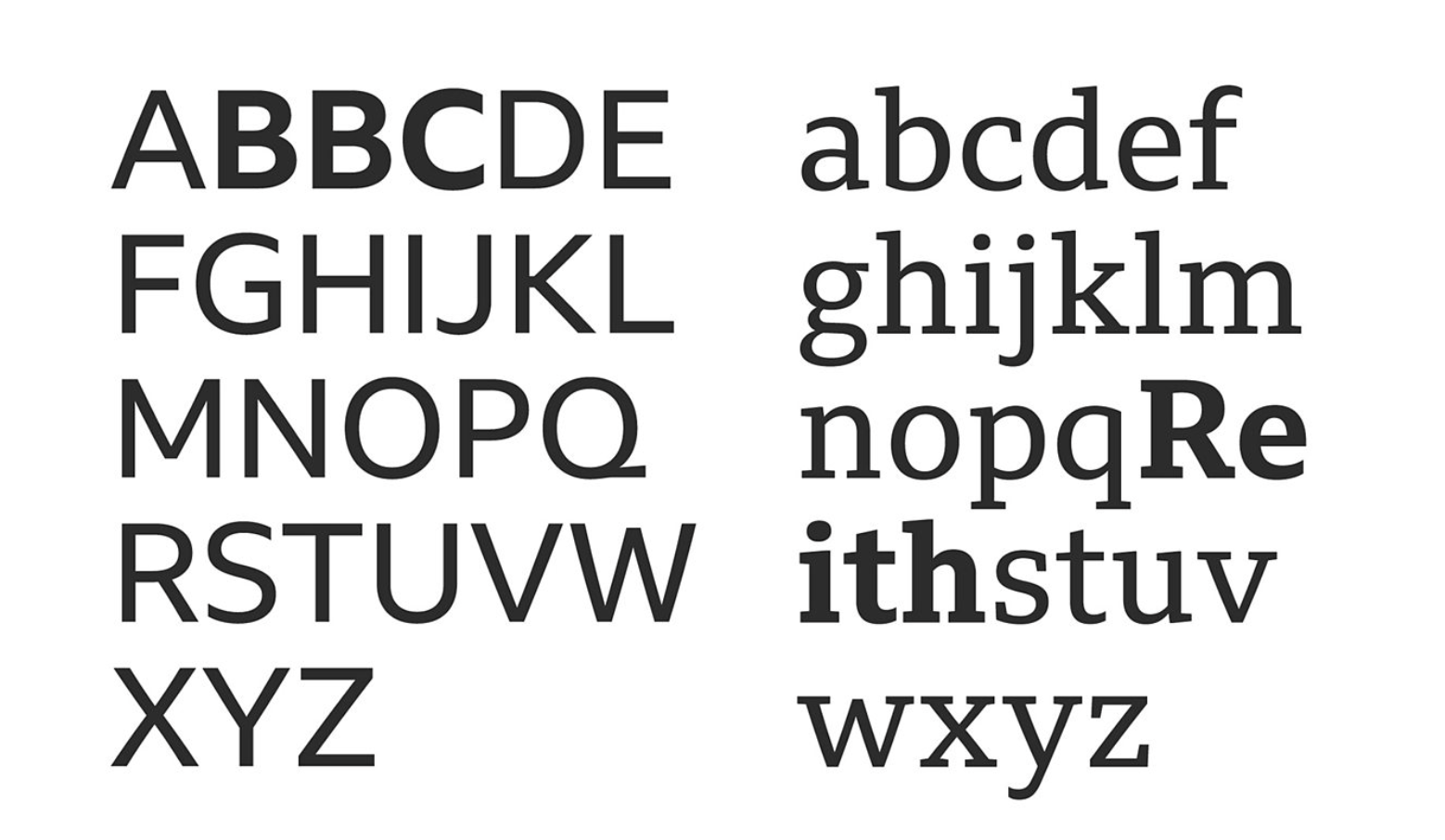 A screenshot from the BBC's website showing characters in its Reith font in upper and lower case