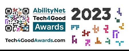 A graphic of a QR scan. Text displays: AbilityNet Tech4Good Awards 2023. Tech4GoodAwards.com