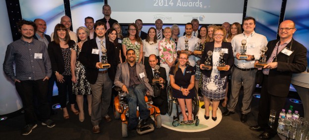 Tech4Good Awards Winners and sponsors with Awards host Hannah Cockroft MBE