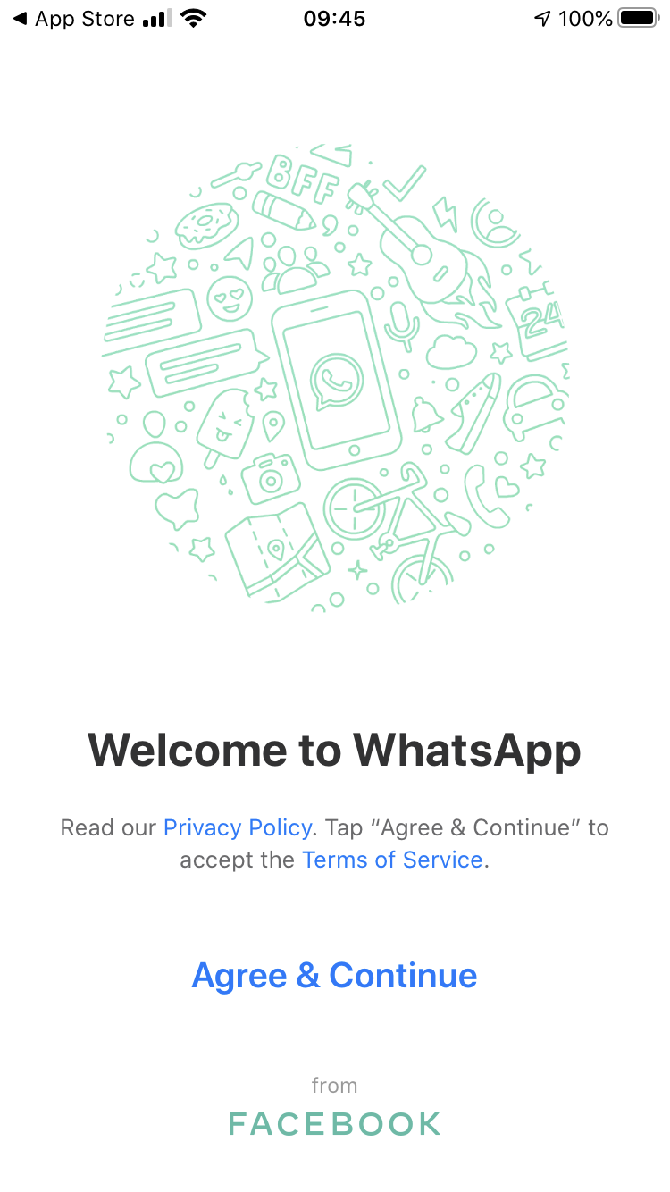 A screenshot of WhatsApp. Text reads welcome to WhatsApp