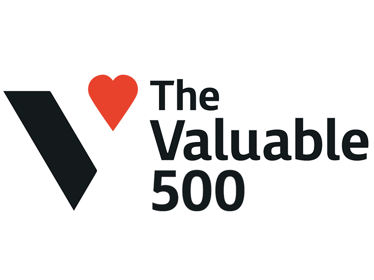 The Valuable 500 logo, including a red heart