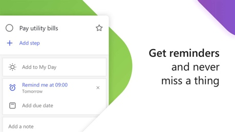 Example of a reminder being set in Microsoft To Do