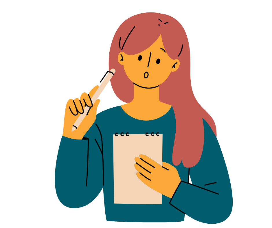 Graphic of a person holding a pen and notepad