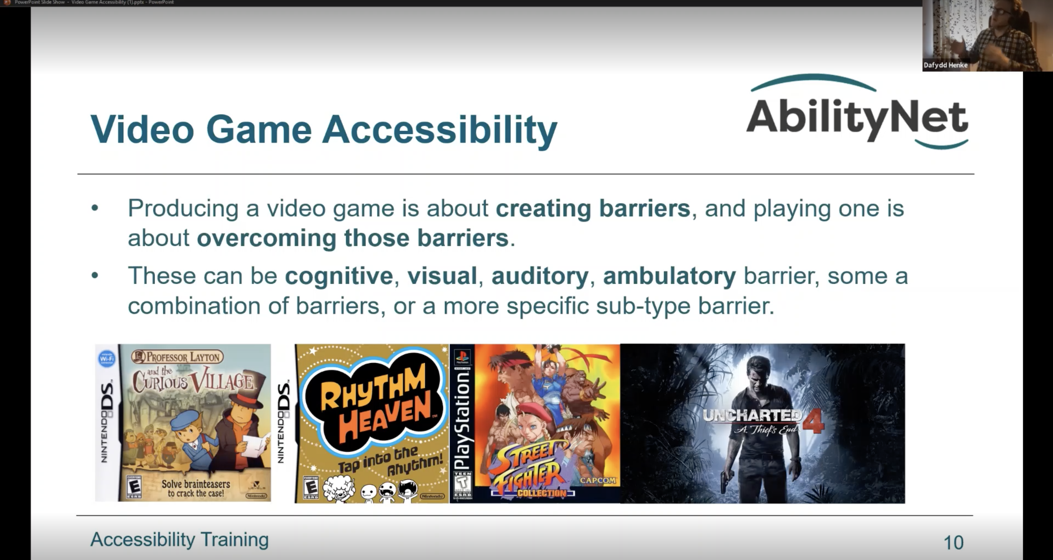Screenshot of Video Game Accessibility training