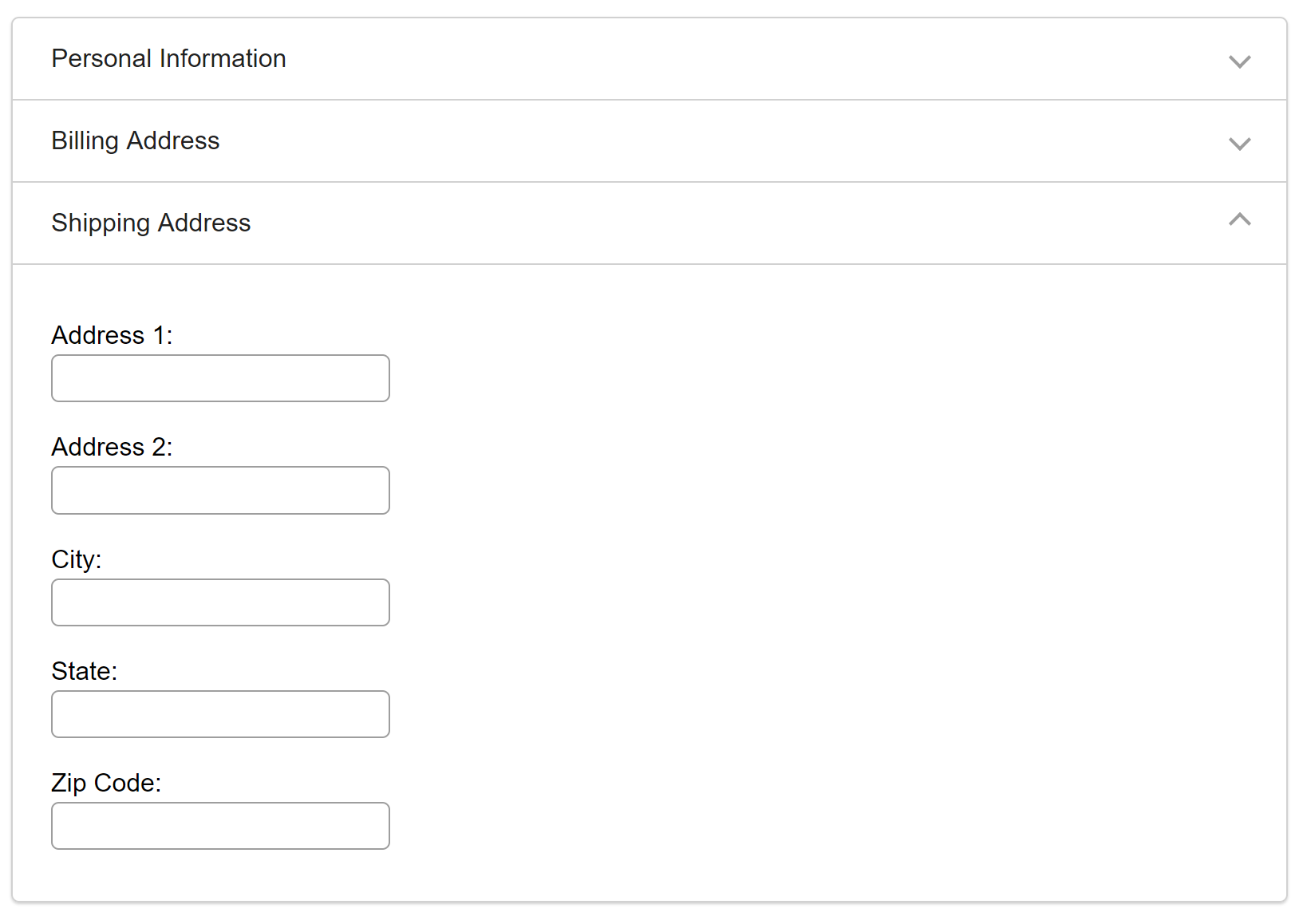 example accordion for checkout with billing address option expanded