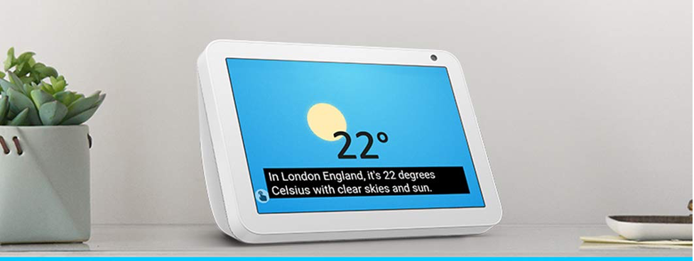 Alexa/laptop displaying weather forecast