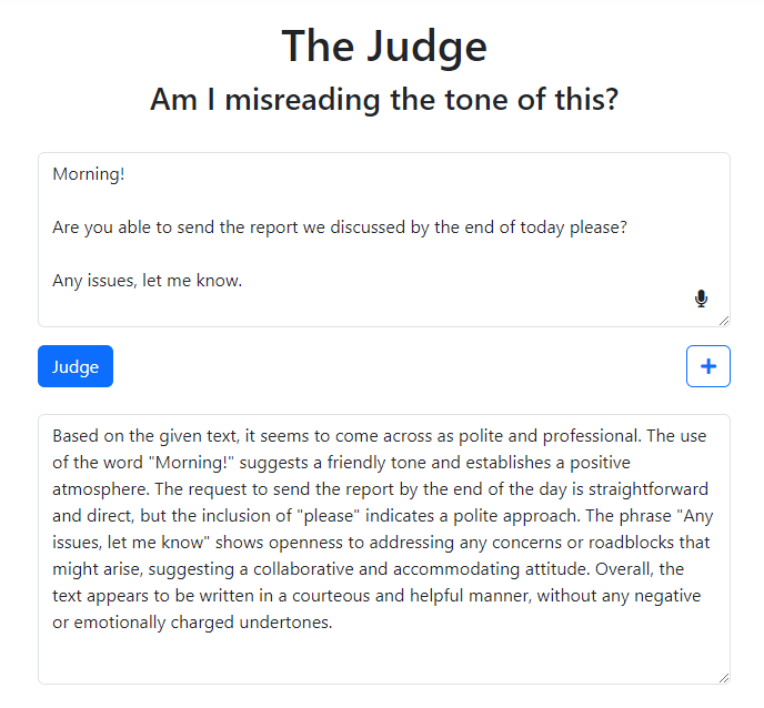 Screenshot of globin.tools 'the judge' service.