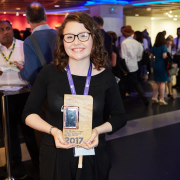 Kiera pictured with her award for BT Young Pioneer at the Tech4Good awards