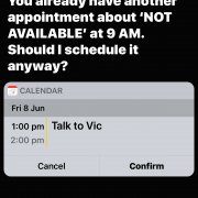 iPhone Screen showing message from Siri about appointment