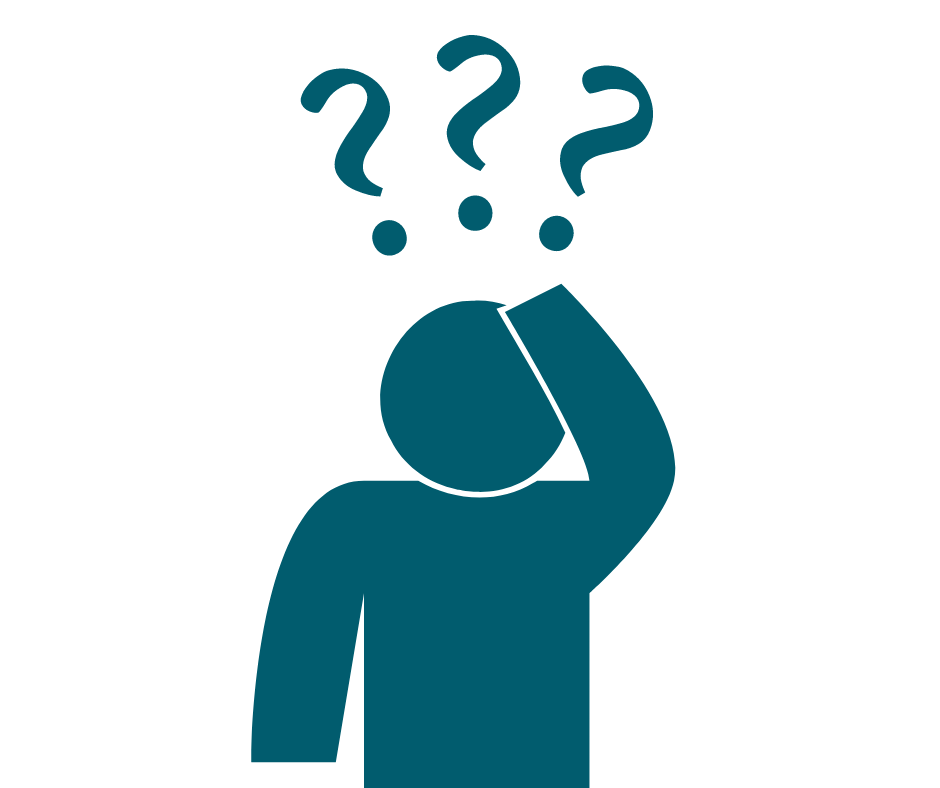 Graphic of a person scratching their head with three question marks above them
