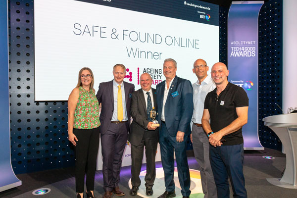 Safe & Found Online collect their award at the Tech4Good Awards 2019 
