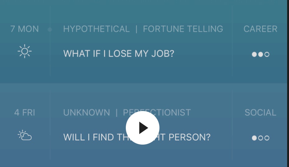 Screen shot from Worry Watch app. Question on screen read 'what if I lose my job'