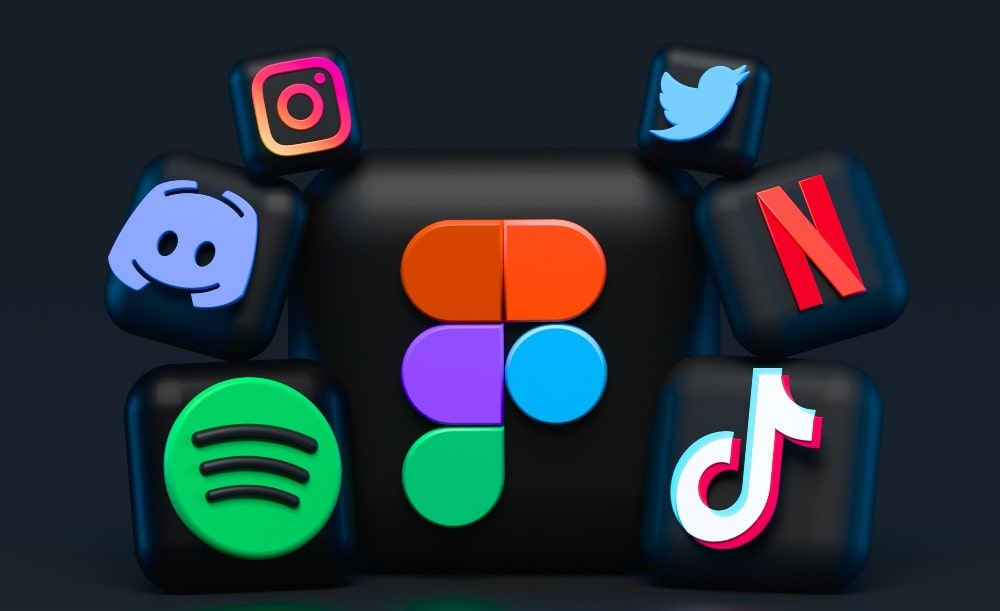 Social media icons mixture on black background