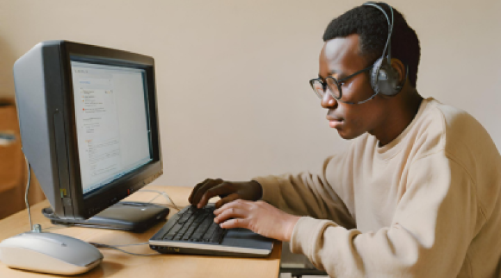 Person with a headset using a computer